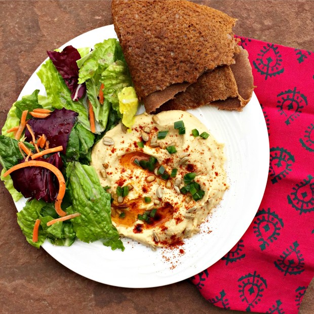 hummus and teff crepes
