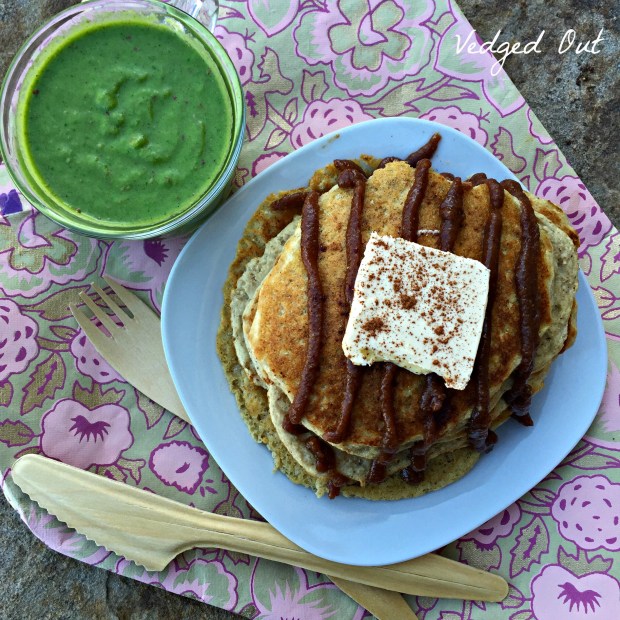 Fluffy Pancakes with Gingerbread Pecan Butter and Mojito Smoothie